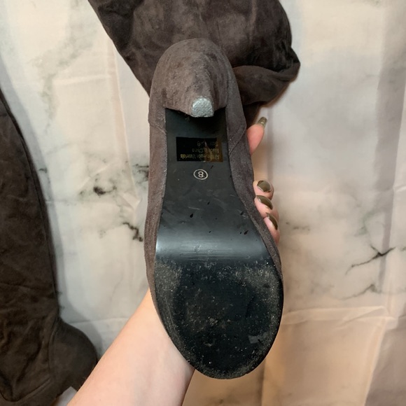 Size 8 Dark Grey Faux Suede Over The Knee Thigh High Boots Heels - Picture 7 of 12